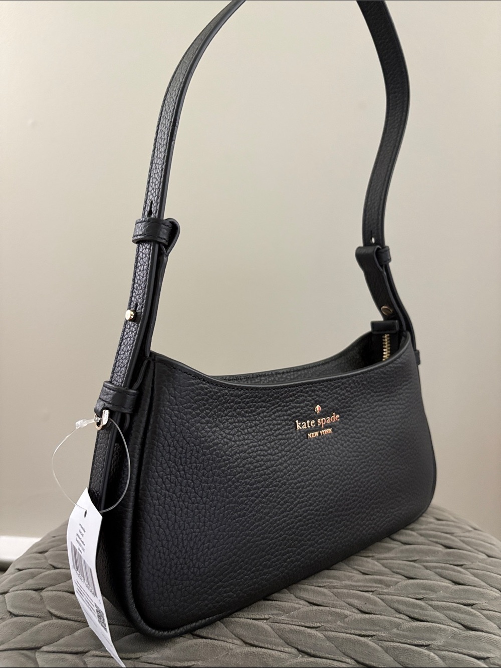 kate spade Black Pebbled Leather small Shoulder Bag with Gold Logo